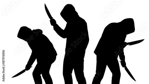 Silhouettes of People with Knives isolated PNG with Transparent Background