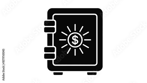 Secure money safe with glowing dollar sign icon representing financial security and wealth protection Vector