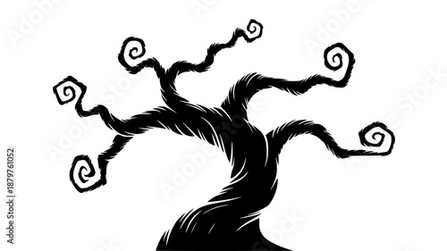 Black Silhouette Tree Illustration isolated PNG with Transparent Background