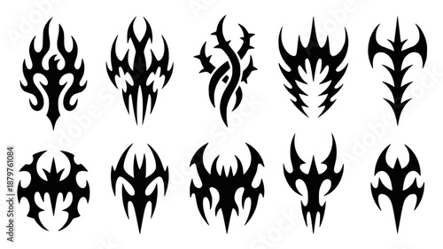 Set of 10 Tribal Tattoo Designs Vector isolated PNG with Transparent Background