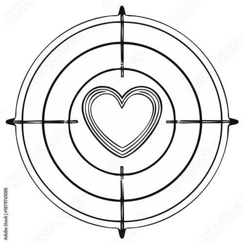 Heart shape within target design, love target graphic, aim concept, symbol for love and accurate aim