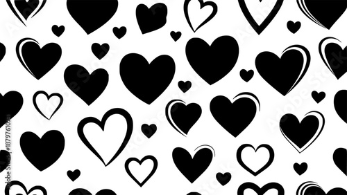 Black Heart Shapes Pattern Design isolated PNG with Transparent Background