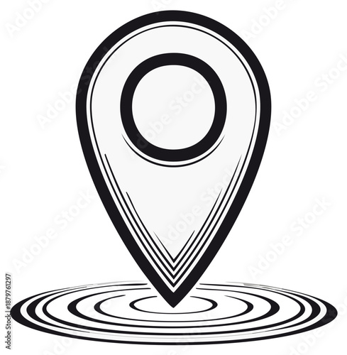 Location Pin Icon with Ripple Effect Design Black and White Navigation Point