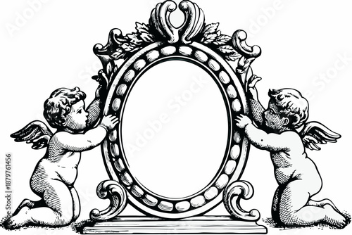 Ornate frame held by cherubs a vintage style decorative element