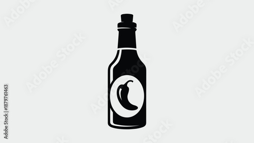Classic hot sauce bottle icon with a chili pepper label for spicy condiment designs Vector