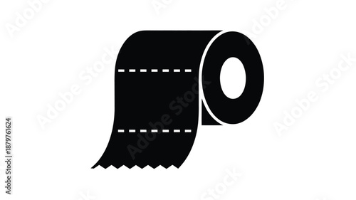 Black silhouette icon of a toilet paper roll, symbolizing hygiene and restroom essentials Vector