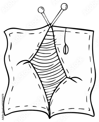 Mending Torn Fabric with Needle and Thread Illustration Repair Project Design