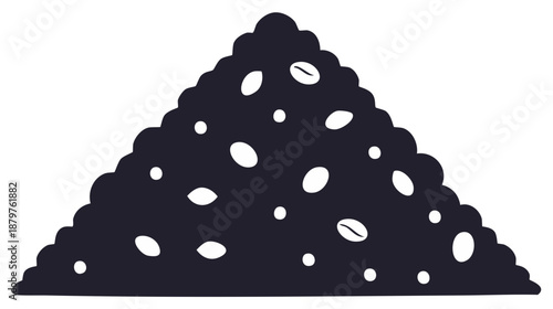 Large pile of ground coffee and whole roasted beans in a simple silhouette icon design