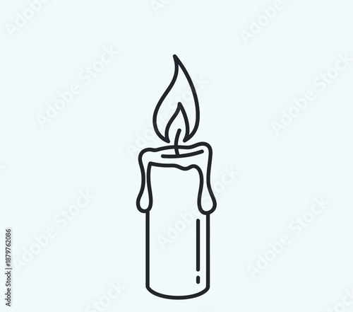 Prosty rysunek konturowy płonącej świecy z topiącym się woskiem.