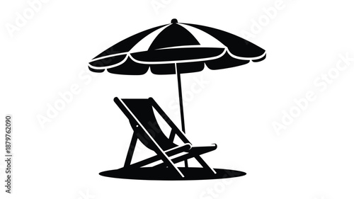 Relaxing beach scene with a classic umbrella and comfortable lounge chair under the sun Vector