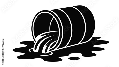Spilled oil barrel icon representing pollution and an environmental hazard Vector