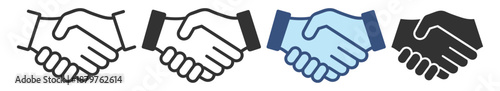 Handshake icon set. Partnership, business agreement and cooperation symbol, trust, support and teamwork. Editable outline vector icons on transparent background
