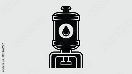 Stylish monochrome water dispenser icon featuring a large water bottle with a clear water drop symbol Vector
