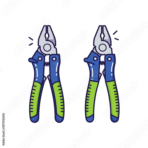 A pair of blue and green pliers on a white background