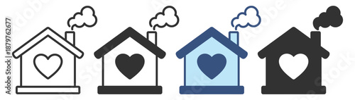 House icon with heart, real estate sale and rental concept, family home love symbol, simple flat vector pictogram illustration on transparent background