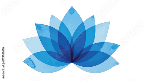 Simple yet elegant watercolor illustration of a vibrant blue lotus flower symbol representing peace tranquility and spiritual awakening against a clean white background