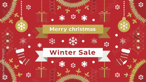 Festive christmas background with gifts snowflakes and winter sale promotion