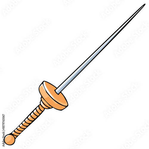 Classic fencing foil sword with a gold hilt, a vector illustration for sport and dueling.