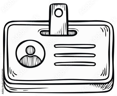 Hand drawn ID card badge with clip doodle style illustration