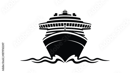 Front view silhouette of a majestic cruise ship sailing on the ocean waves, symbolizing luxury travel Vector