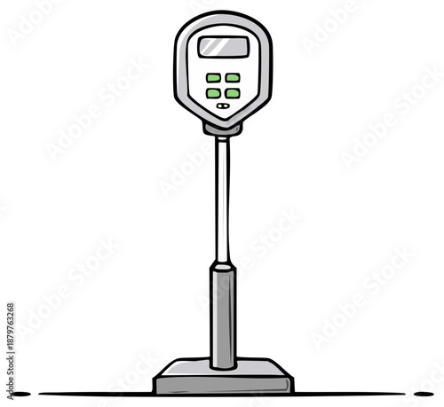 Illustration of a payment parking meter at an outdoor parking area, symbolizing urban city management of traffic space and modern technology