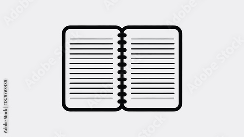 Minimalist illustration of an open spiral notebook with lined pages for note-taking Vector