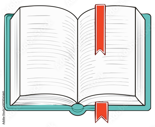 Open book with red bookmarks illustration