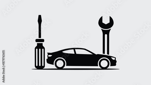 A simple car icon with repair tools, symbolizing automotive service and maintenance Vector