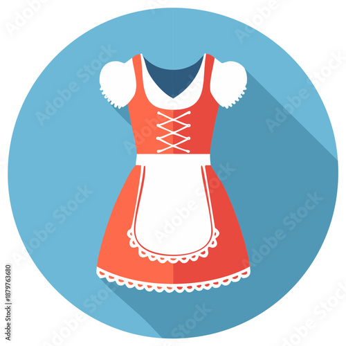 Flat design illustration of a traditional dirndl dress, Germany