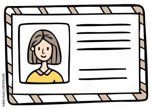 Simple Doodle of a Person Identification Card with Photo and Lines for Text
