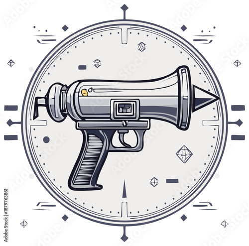 Retro Ray Gun Illustration Toy Pistol Space Weapon Circular Design
