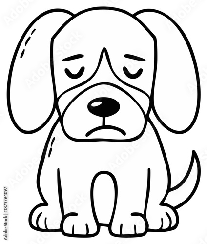Sad puppy dog, cartoon illustration, feeling down, depression, unhappy face