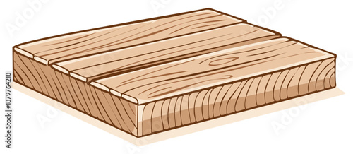 Isometric wooden pallet illustration. Cartoon style with cross section details, wood grain.