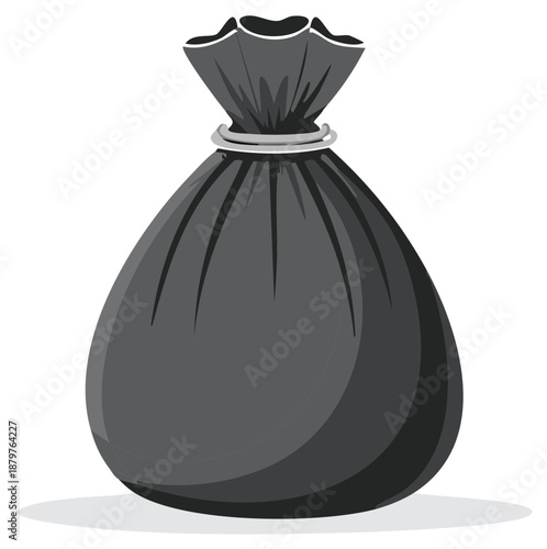 Cartoon-style illustration of a tied and closed gray bag with shadow and shading.