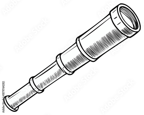 Vintage brass telescope drawing for exploration and discovery illustration