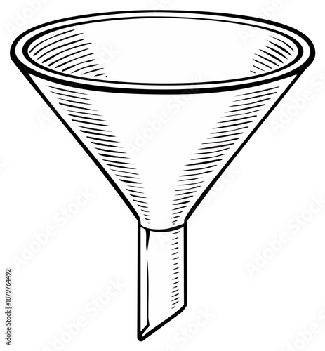 Simple line drawing of a metal laboratory funnel for pouring liquids and powders