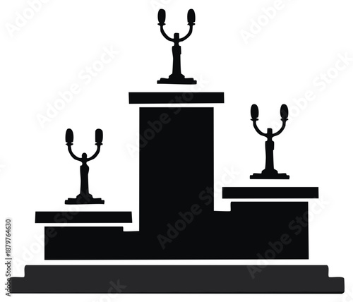 Winners podium with award trophies for a championship competition silhouette