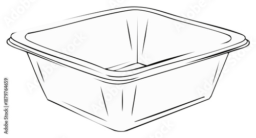 Outline drawing of a square plastic tub, container vector design for food storage and carrying