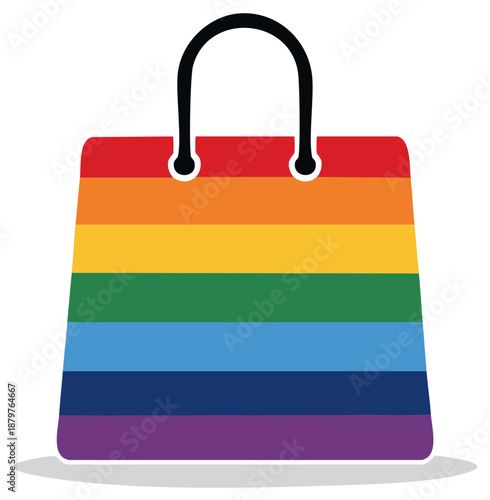 Striped rainbow shopping bag graphic symbol retail purchase icon vector illustration