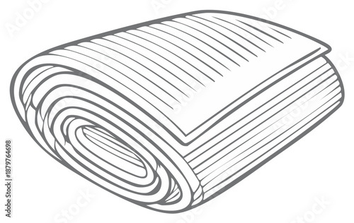 Rolled Bedding Material Textile Line Art Gray, Sleeping Relaxation and Travel Comfort