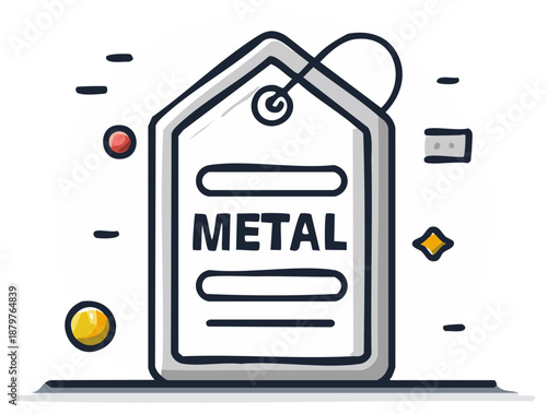 Hand drawn metal tag illustration for material classification or heavy metal music genre