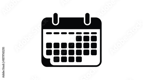 Black and white calendar icon symbolizing scheduling, planning, and important dates Vector