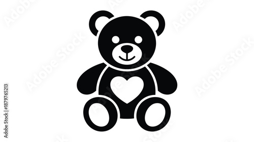 Black teddy bear with a heart on its chest, a charming and simple vector illustration Vector