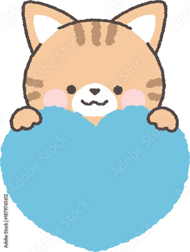 ハートの上から顔を出す茶トラネコ