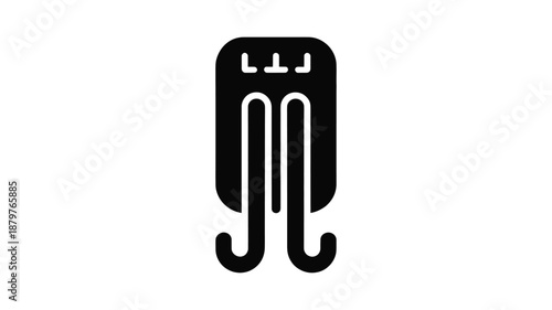 Simple black and white icon depicting a practical utility double hook for hanging items Vector