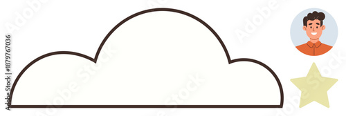 Social media, profiles, feedback, communication, personal branding, online platforms. Image shows a cloud outline, a profile avatar and a star icon. Social media and profile features concept