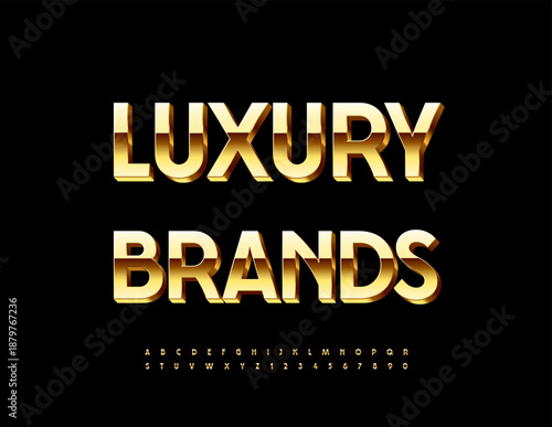 Vector Premium emblem Luxury Brands. Chic Golden 3D Font. Lavish Alphabet Letters and Numbers set