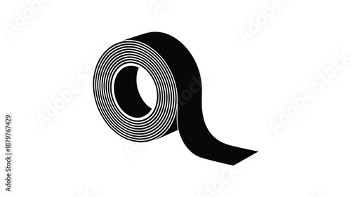 Illustration of a roll of black electrical tape with a piece unrolled, ready for use Vector