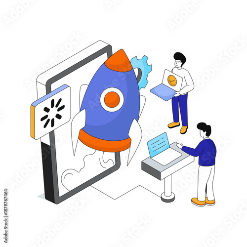 A colored design illustration of app launch waiting 