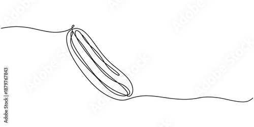 Single continuous line drawing whole and sliced healthy organic cucumber for orchard logo identity. Fresh vegetable concept for vegan garden. one line Icon drawing